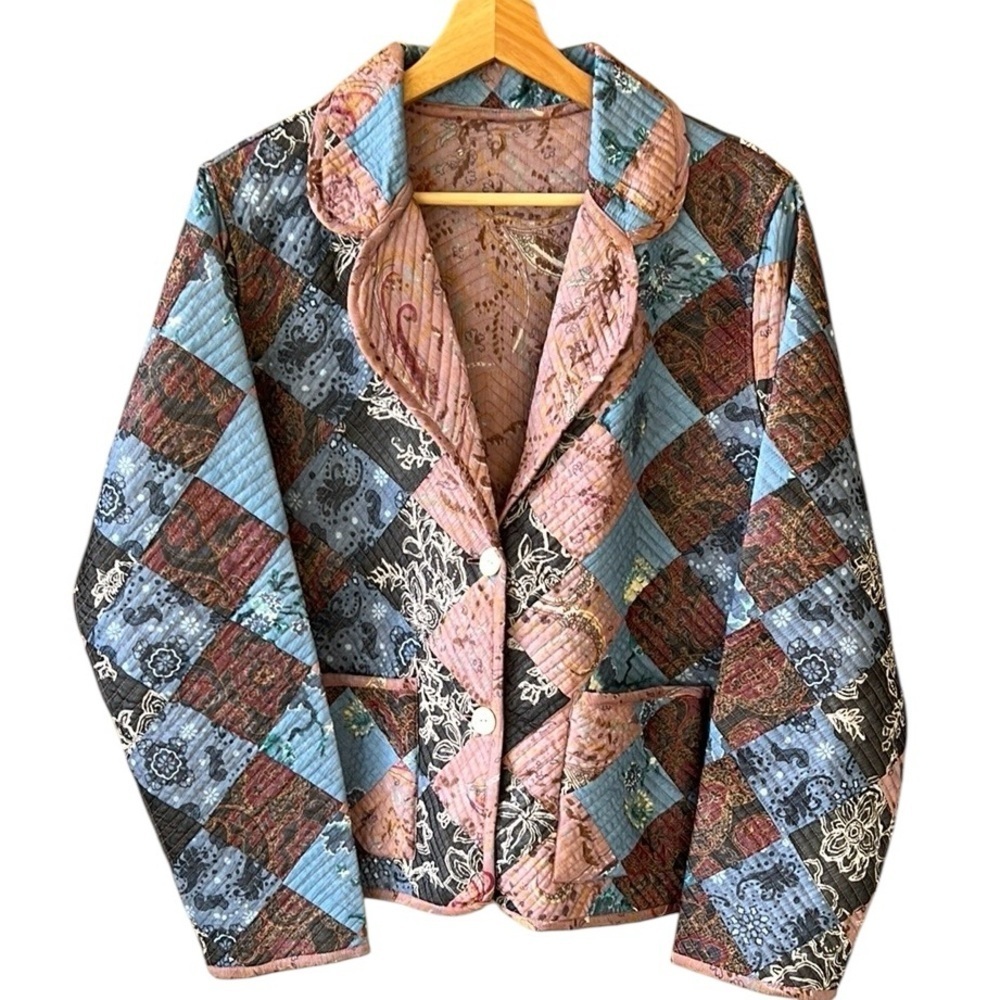 Parsley & Sage Like New Sz M Structured Reversible Quilted Jacket Blazer Fall